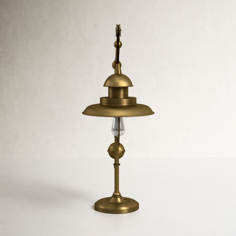 Antique Brass Desk Lamp with Pulley System