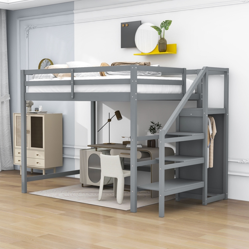 Space-Saving Loft Bed with Cabinet