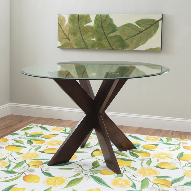 Wood and Glass Dining Table with Crisscross Base