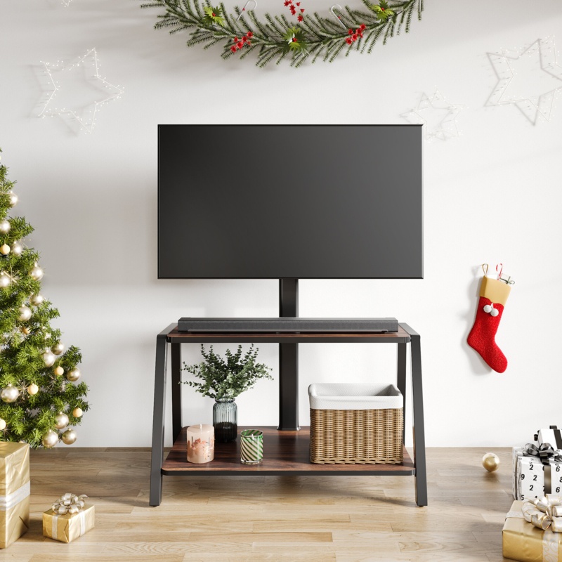 Fitueyes Black Motorized Multi Screen TV Stand with Shelving, Holds up to 110 Lb.