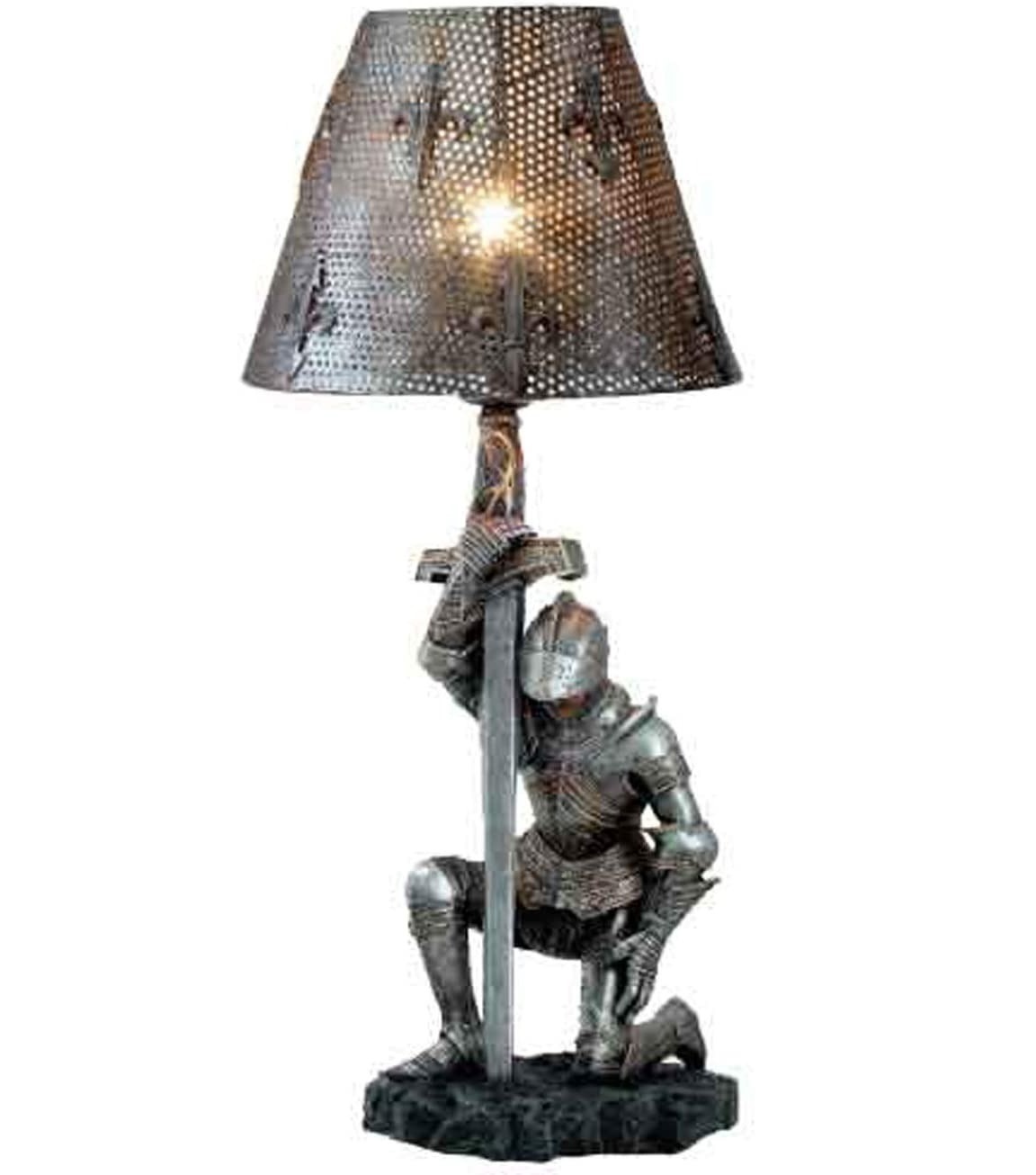 Fleur De Lis Lamp With Medieval Figurine