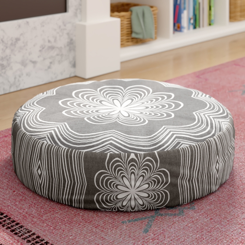 Floral Print Floor Pillow with Tufted Detail
