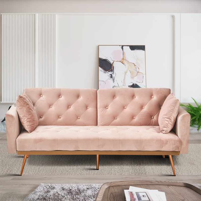 Velvet Tufted Convertible Sofa