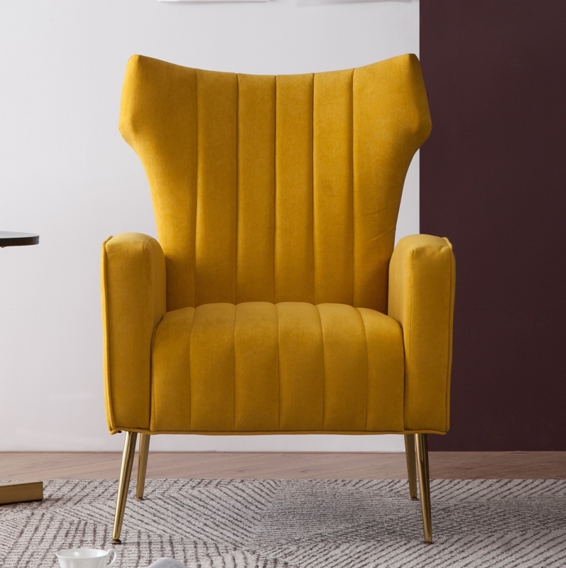 Velvet Wingback Accent Chair with Gold Legs