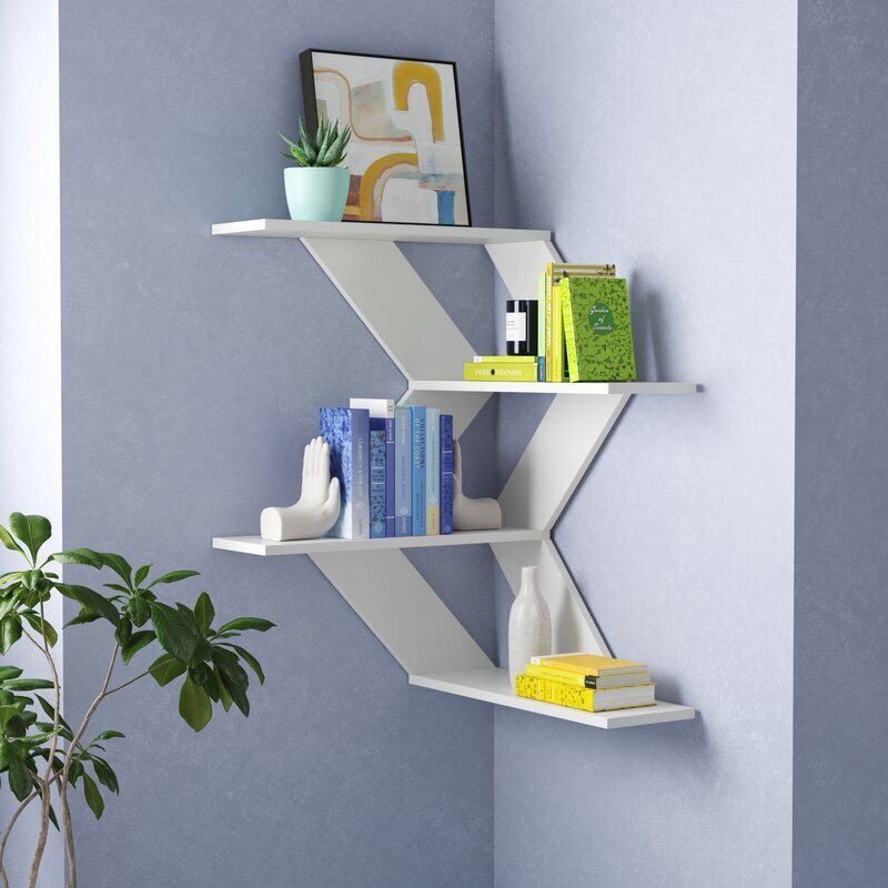 Four piece corner floating shelf