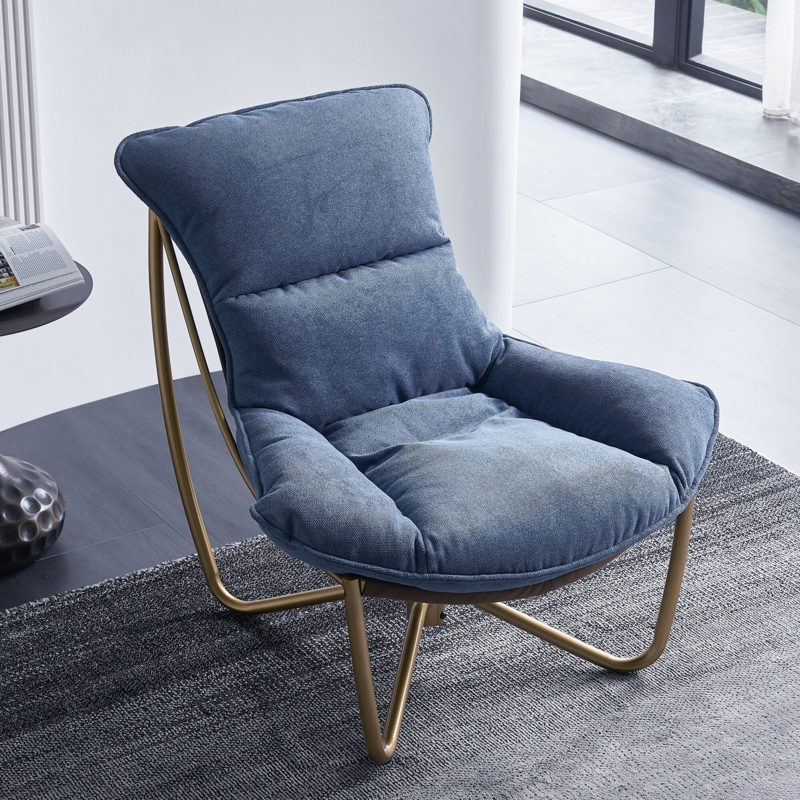 Modern Linen Accent Chair with Metal Base