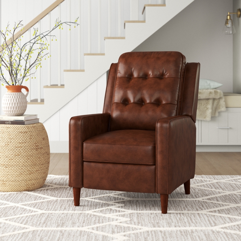 Top Grain Leather Recliner with Mid-Century Style