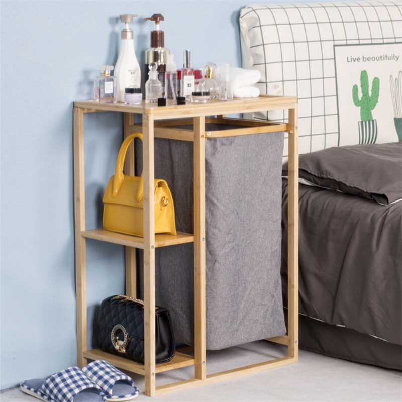 Bamboo Laundry Hub with Storage and Basket