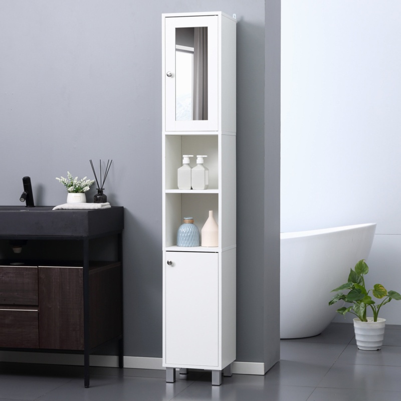 Floor Cabinet with Mirror and Storage Shelves