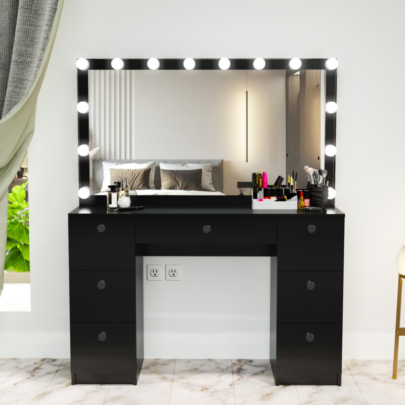 Large Mirror Vanity with Storage Drawers