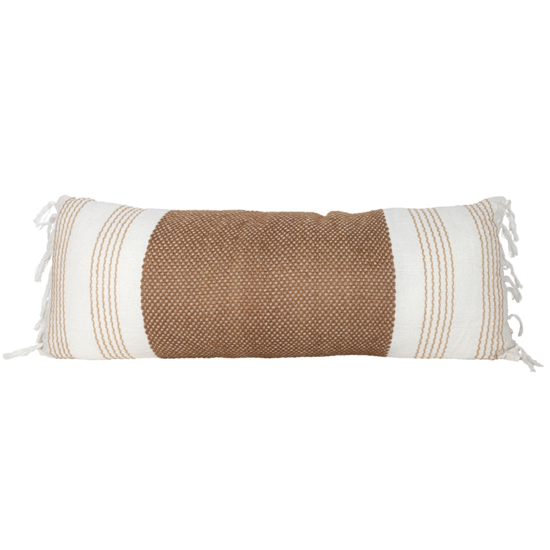 Extra-Long Handwoven Lumbar Pillow with Tan Stripes