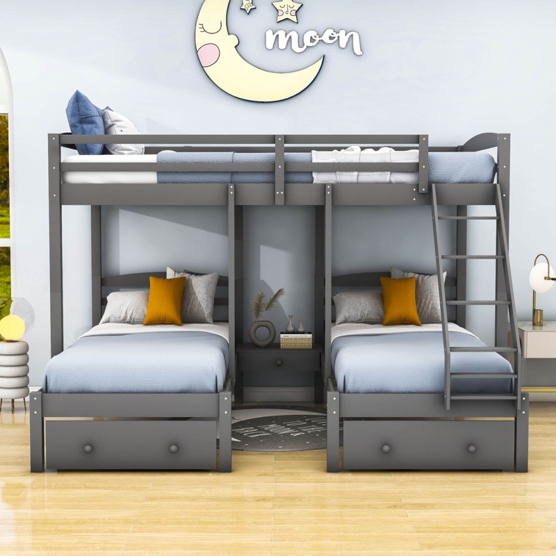 Triple Bunk Bed with Multiple Storage Drawers