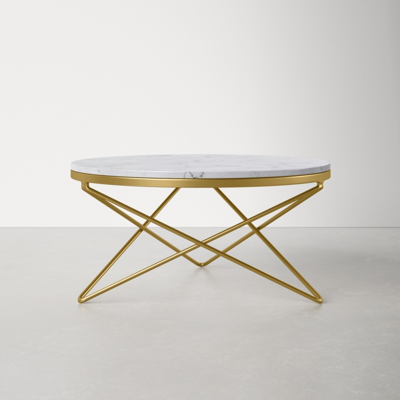 Glam Coffee Table with Iron Base and Marble Top