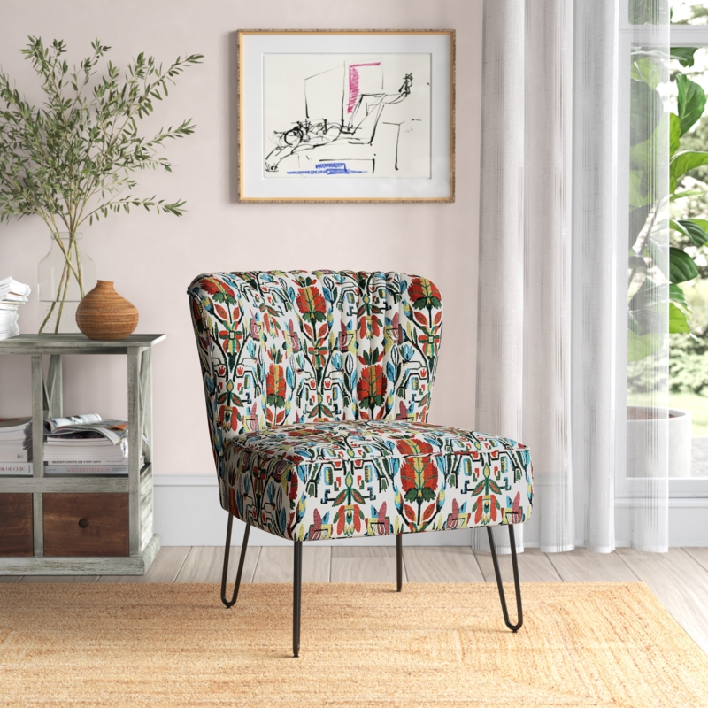 Floral Patterned Accent Chair with Hairpin Legs