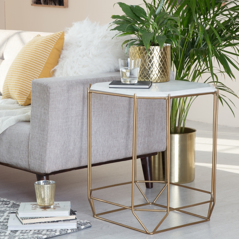 Marble Accent Table with Geometric Metal Base