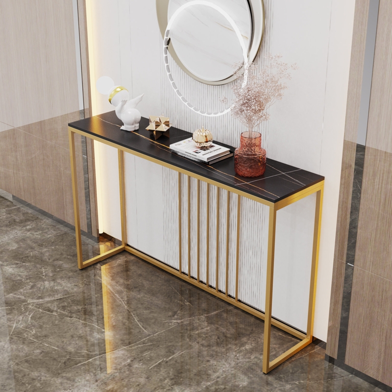 Modern Gold and Black Stone Console Table