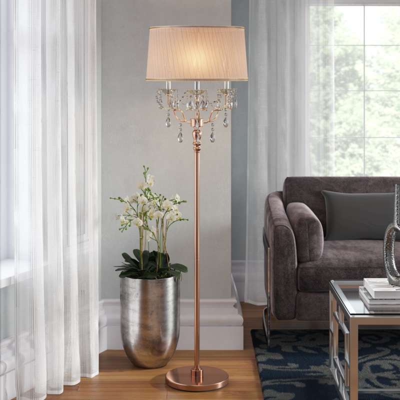 Elegant Copper Floor Lamp with Drum Shade