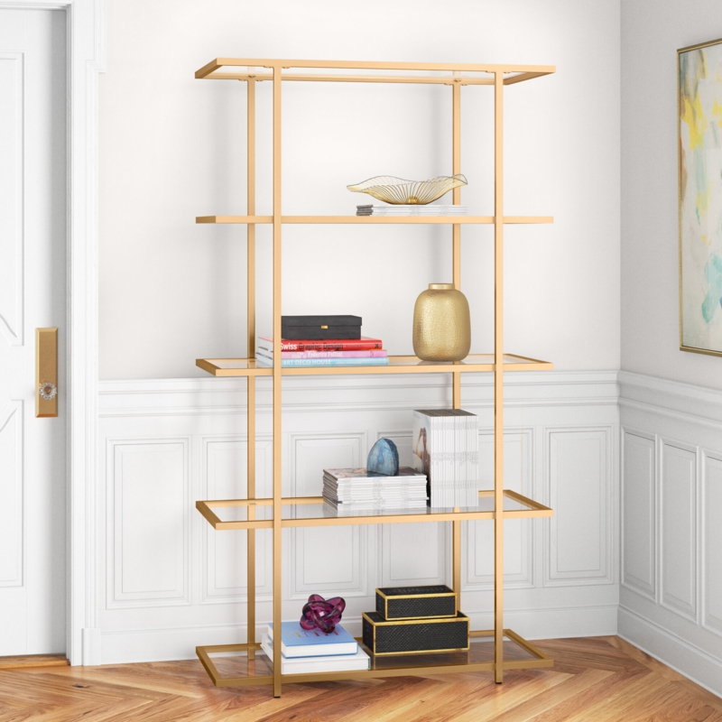 Modern Etagere Bookcase with Glass Shelves