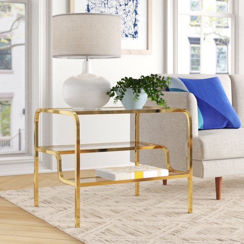 Gold Rectangular 3-Tier End Table