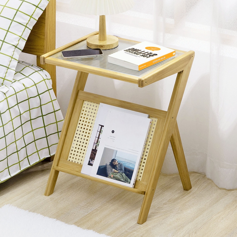 Z-shaped Bamboo and Glass End Table