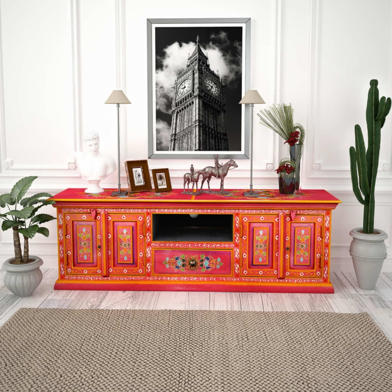 Unique Wooden TV Cabinet with Hand-Painted Detail