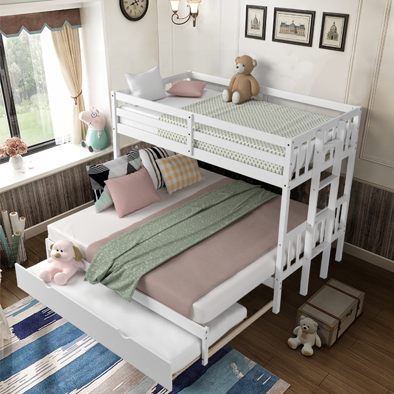 Convertible 3-in-1 Bunk Bed with Trundles