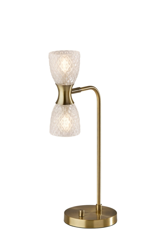 Antique Brass LED Desk Lamp with Textured Glass Shades