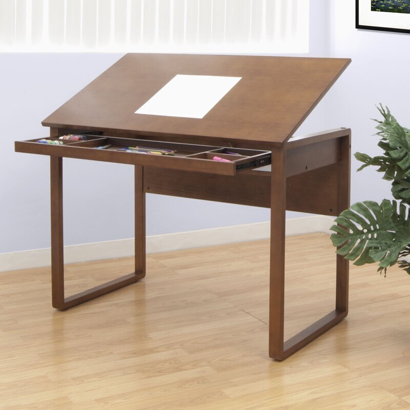 Glass and Wood Drafting Table