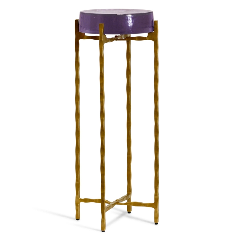 Emerald Disk Top Drink Table with Gold Metal Base
