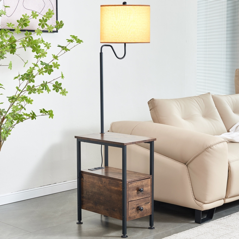 Side Table Nightstand with Floor Lamp