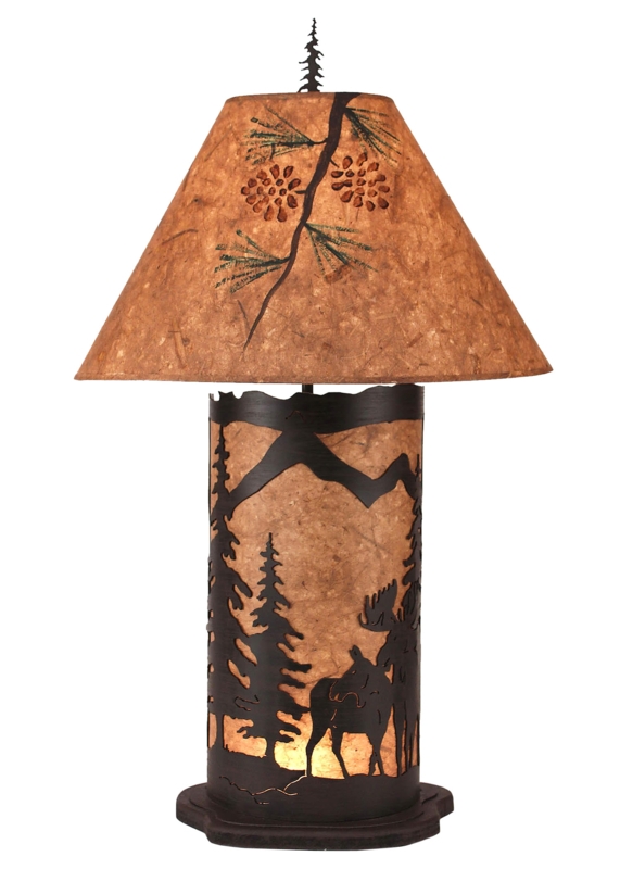 Wrought Iron and Parchment Table Lamp with Feather Tree Finial