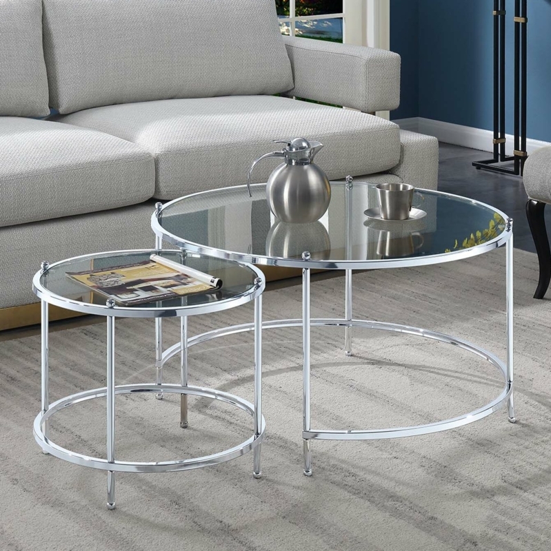 Nesting Coffee Table Set with Glass Inserts