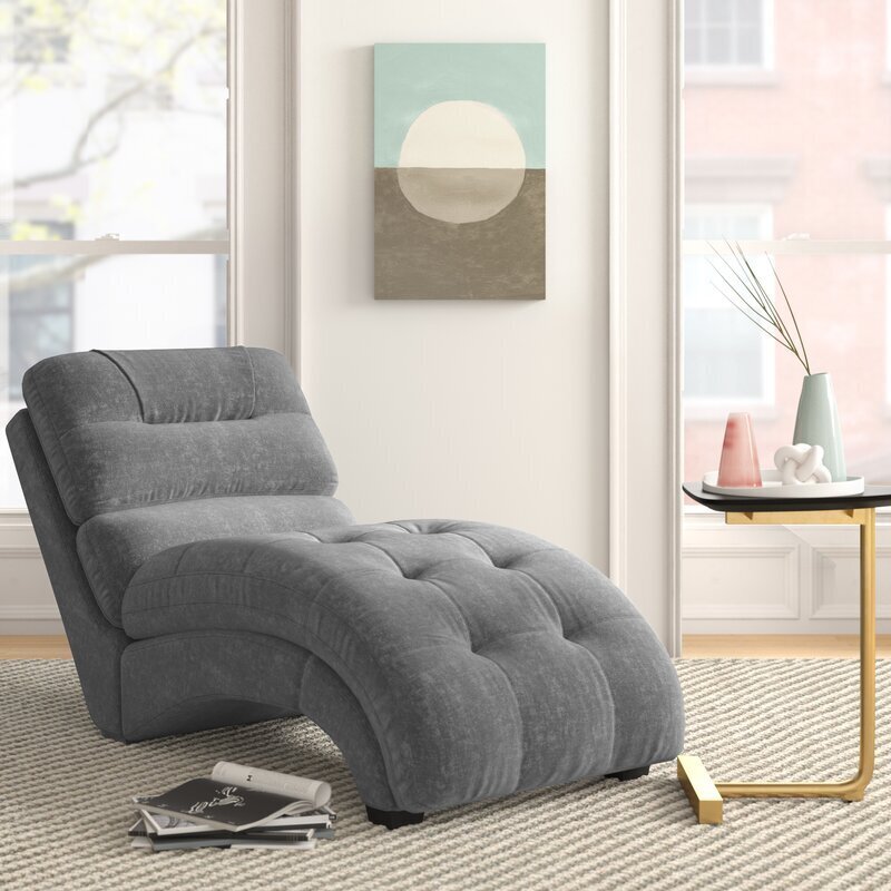 Gray Plush Overstuffed Chaise Lounge