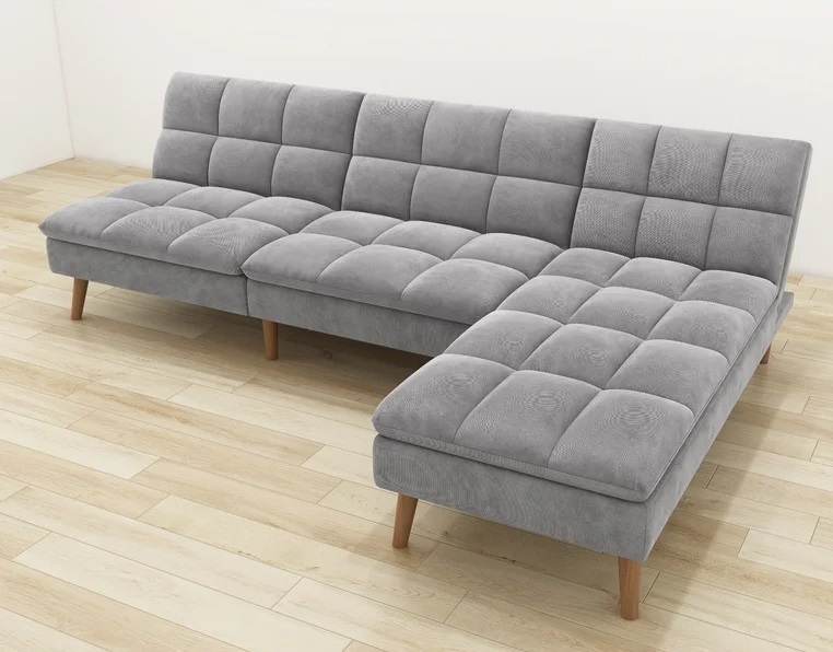 Grey Plush Chaise Recliner Sofa