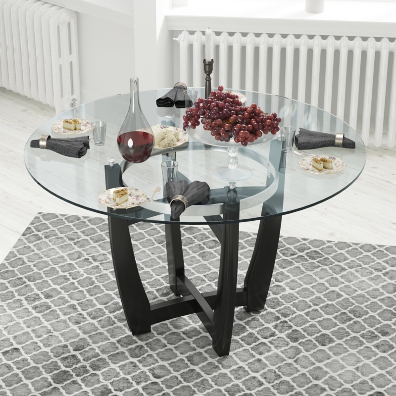 Contemporary Glass Top Dining Table with Oak Frame