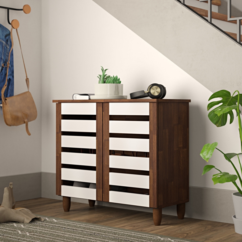 Compact Two-Tone Shoe Cabinet