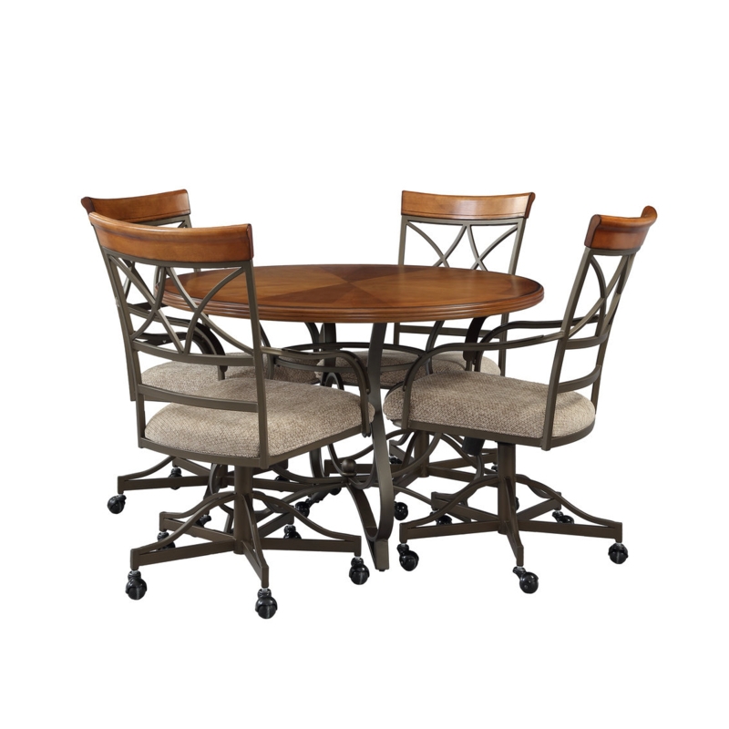 Transitional 5-Piece Dining Set with Swivel-Tilt Chairs