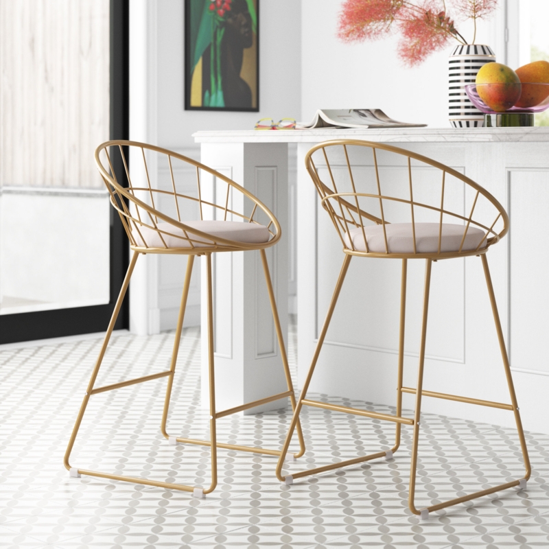 Gold-Finished Bar and Counter Stools Set