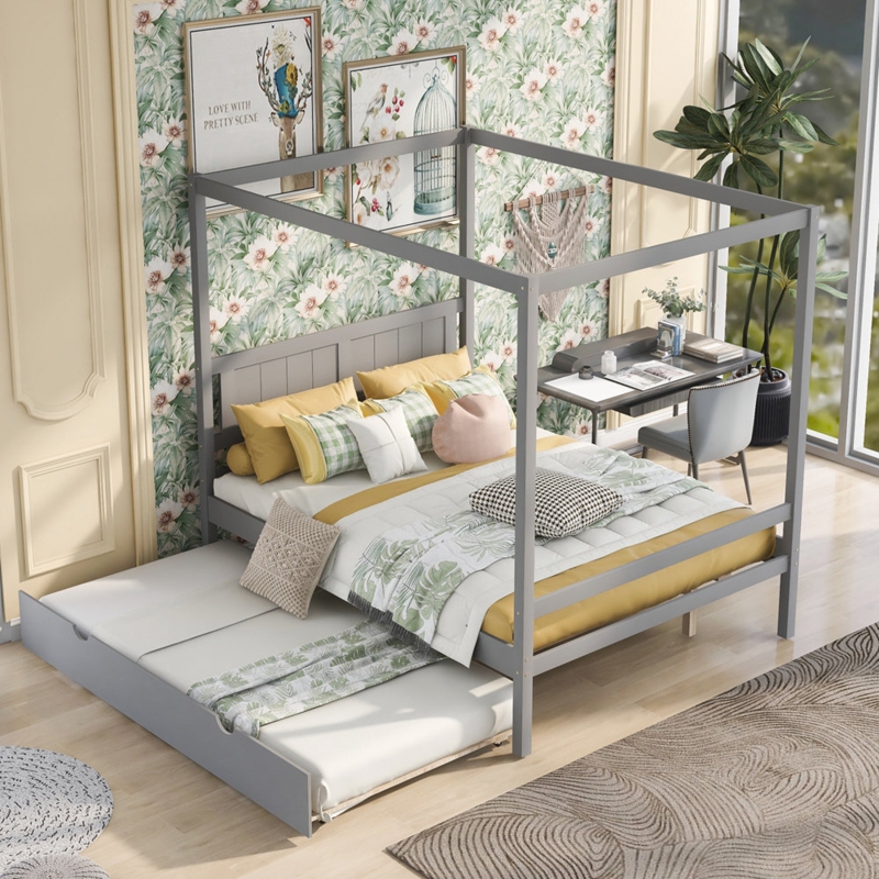 Canopy Platform Bed with Trundle