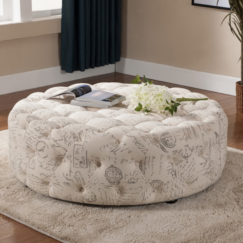 Charming Cottage-Style Ottoman with Carte Postale Design