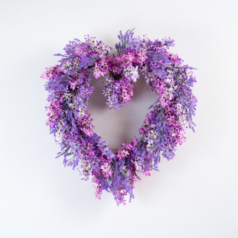 Lavender & Lilac Faux Floral Heart Wreath