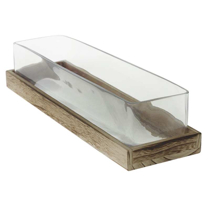 Mouth-Blown Glass Planter with Wooden Base