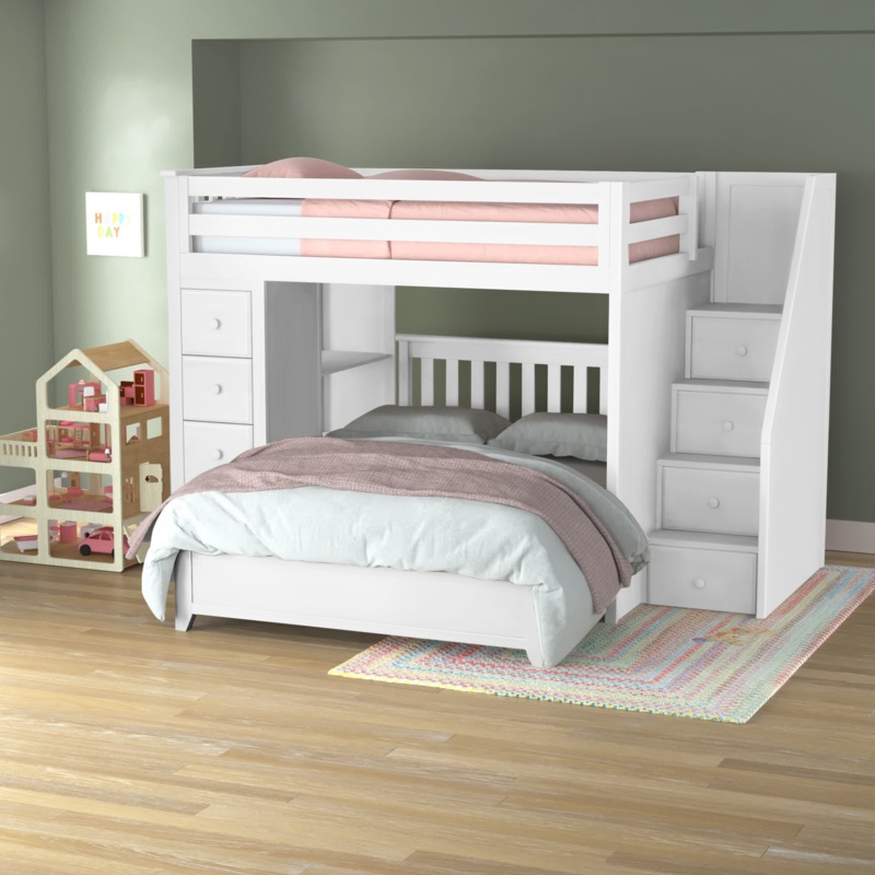 Haner Full Over Full 8 Drawer Solid Wood L-Shaped Bunk Beds with Shelves by Viv + Rae™