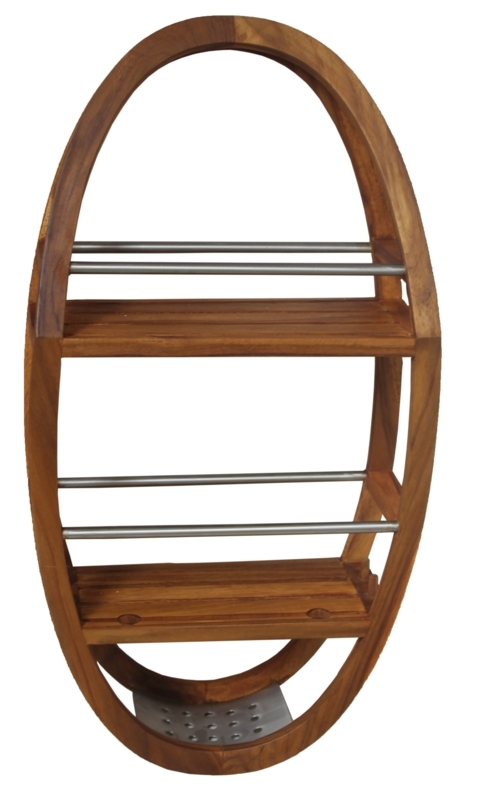 Teak Wood Shower Organizer with Stainless Steel Accents