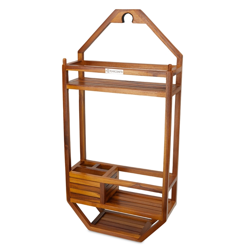 Teak Wood Shower Caddy with Baskets and Hooks