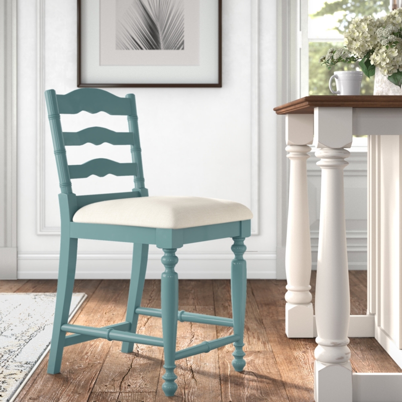 Ladder-Back Counter Stool with Upholstered Seat