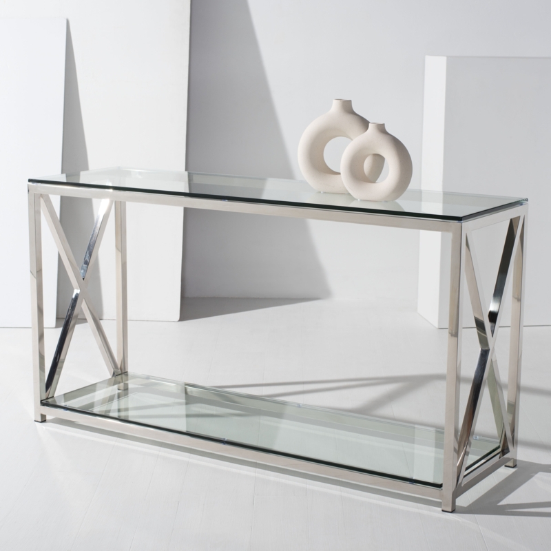 Chic Glass-Top Console with Chrome Frame