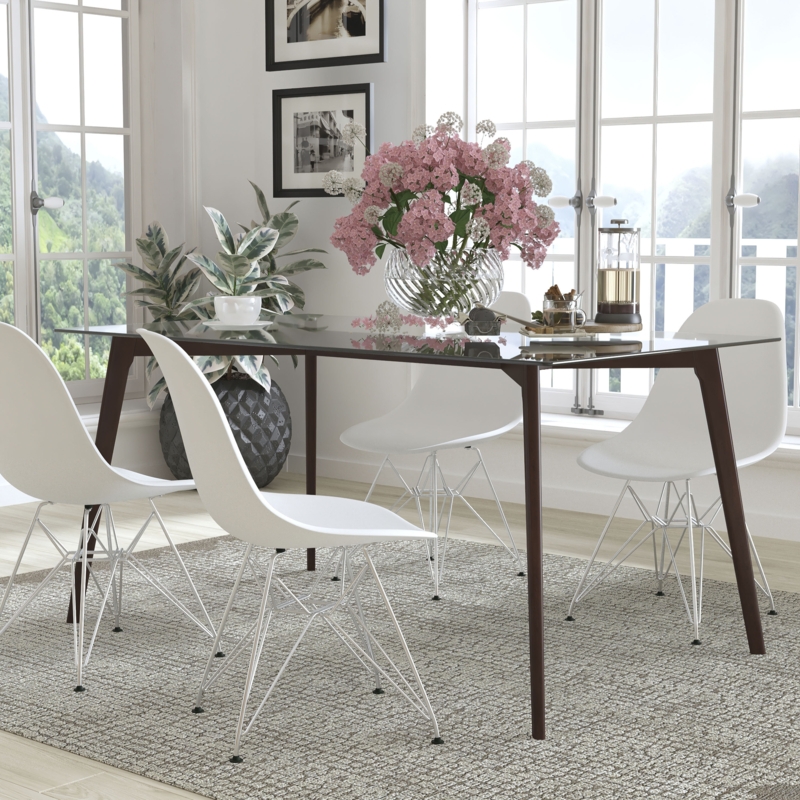 Glass and Wood Standard Height Dining Table