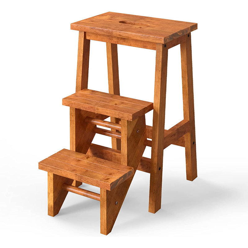 Heavy duty folding wood step stool