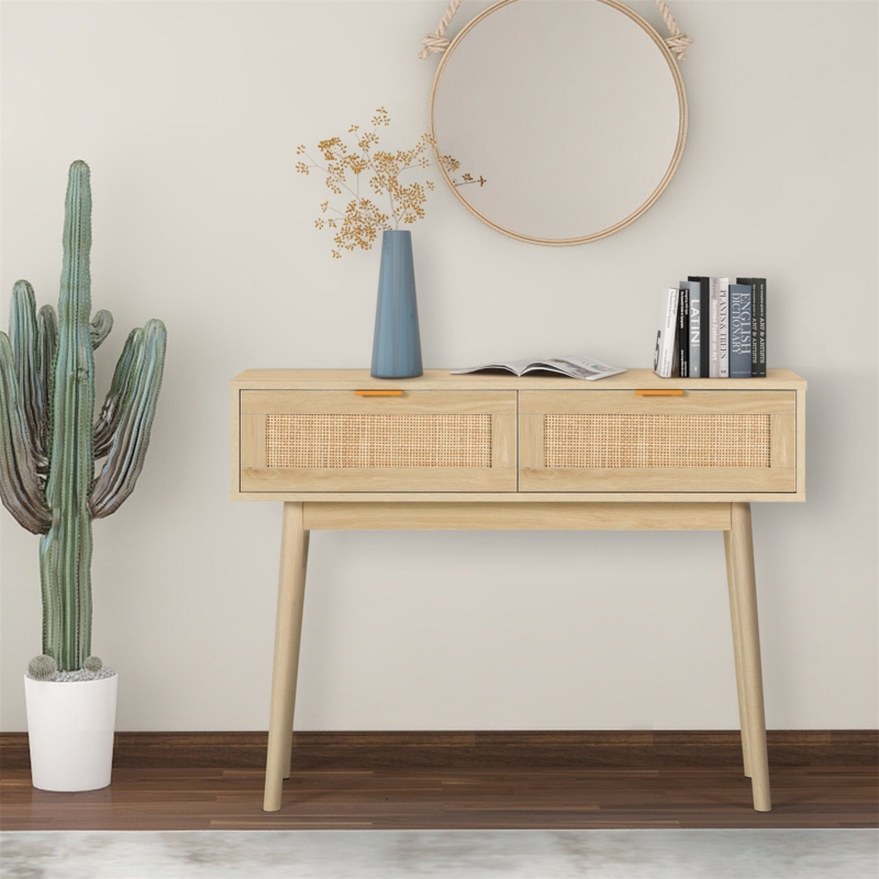 Rustic Oak Console Table with Storage Drawers